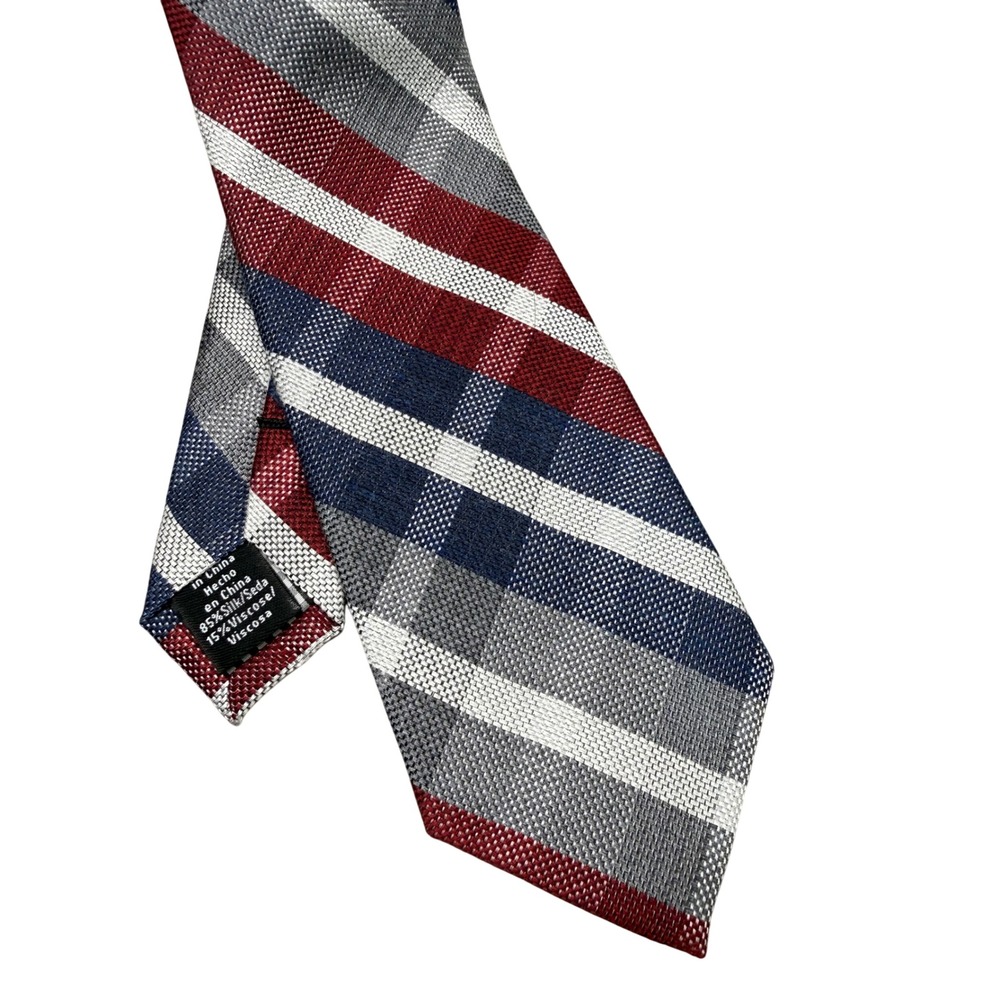 Ben Sherman Necktie Mens OS Red Blue White New Silk‎ Blend Plaid Slim Tie